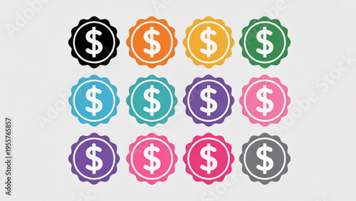 Set of Colorful Flower Shaped Price Tags with Dollar Symbol for Shopping Promotion and Discount Labels Concept Flat Vector Illustration