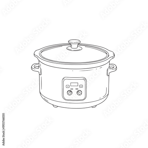 Modern electric slow cooker with digital control panel and lid knob