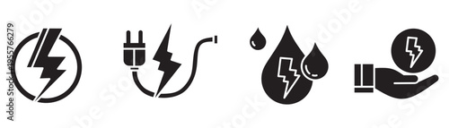 Collection of stylized lightning bolt and exclamation mark symbols
