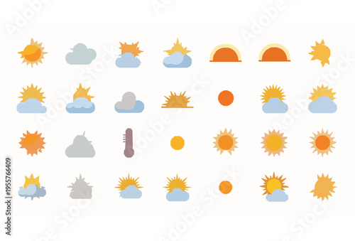 Flat weather icons set with sun variations colorful sunny day vector collection