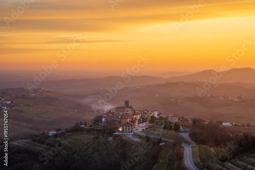 Sunset over old medival reinforced town in Slovenia