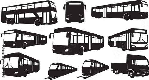 Public Transport Bus Silhouette Set – Diverse Double Decker and City Transit Collection