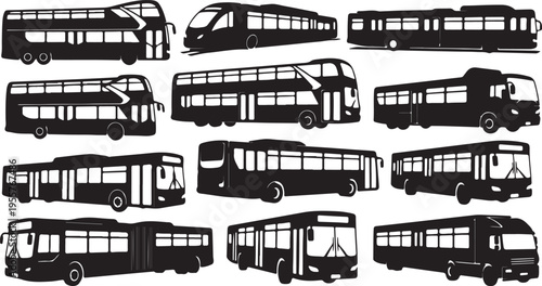 Public Transport Bus Silhouette Set – Diverse Double Decker and City Transit Collection