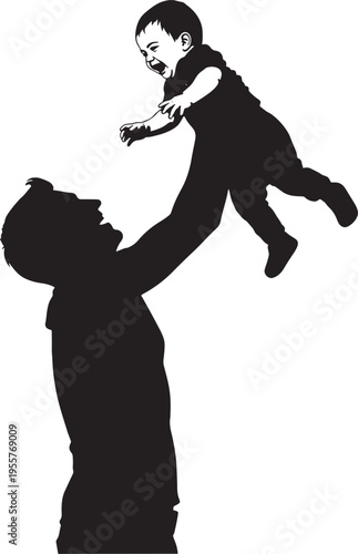 Silhouette of father throwing his happy baby in the air, pure joy and love between parent and child