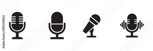 Microphone icon set. black vector icon. microphone logo icon vector. Mic, voice recorder concept. vector illustration eps 10.	