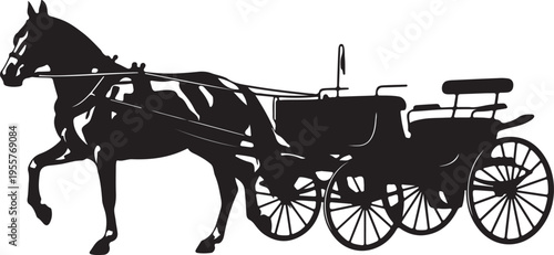 Horse-Drawn Carriage Silhouette – Vintage Transportation and Wedding Coach Vector