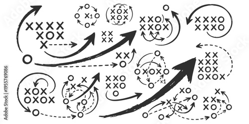 Sports tactic board strategy collection with hand drawn arrows and play diagrams vector illustration