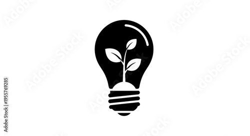 Vektor Black Lightbulb with Plant Inside Icon Illustration