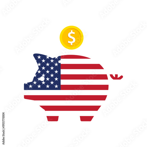 American flag piggy bank with dollar coin icon