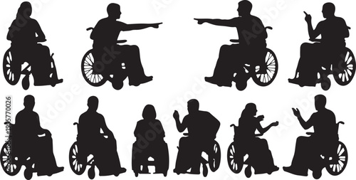 People in Wheelchairs Silhouette Set – Diverse Disabled Individuals Icon Collection
