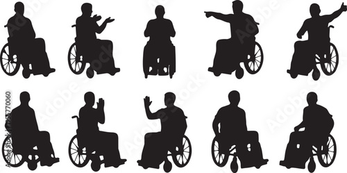 People in Wheelchairs Silhouette Set – Diverse Disabled Individuals Icon Collection