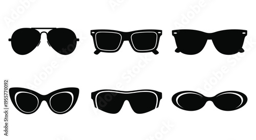 Collection of various black sunglasses silhouettes arranged in a grid pattern