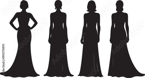 Elegant Women in Evening Gowns Silhouettes – Formal Dress Fashion Icon Set