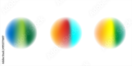 Set color circle gradient noise gradation. Abstract colorful watercolor blur mesh on isolated transparent background. Circle shape png.