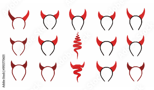 Halloween Devil Horn Headband Collection Vector Carnival Symbol Illustration