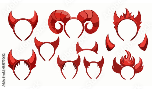 Red Devil Horns Headband Vector Set for Halloween Party Costume Design