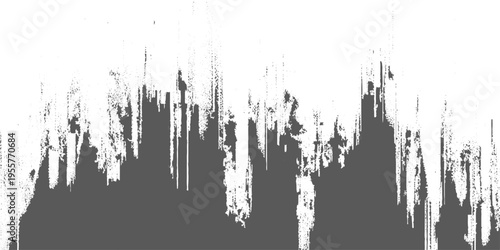 Abstract grunge texture with vertical streaks, rough paint drips, and distressed edges, monochrome grayscale, urban decay aesthetic, glitch-like composition, minimalist background.