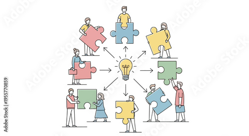 People working together on puzzle pieces.