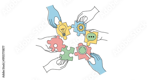 Hands holding puzzle pieces together.