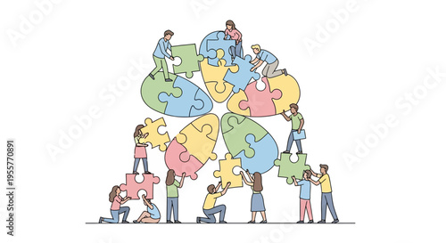 People holding up colorful globe puzzle.