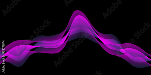 Abstract lines gradient template on black background. Wavy shape with Colorful.