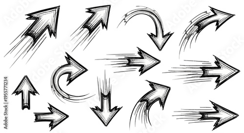 Hand drawn arrows with motion blur.