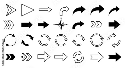 Collection of various black and white arrows.