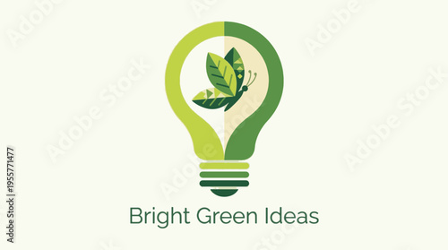 Bright Green Ideas Vector Logo with Light Bulb and Butterfly for Eco-Friendly Innovation