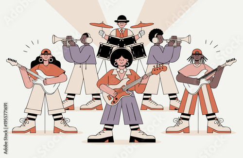 banda de música diversa tocando en vivo con instrumentos 