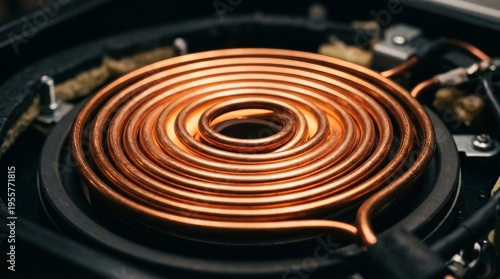 Circular Copper Induction Coil on Black Surface