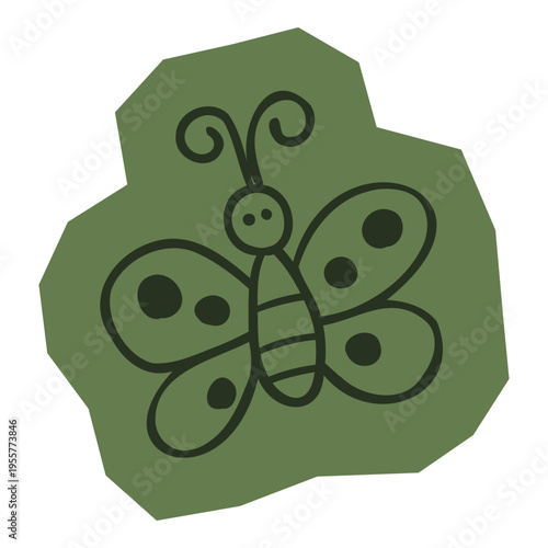 Scrapbook hand drawn minimal butterfly with spotted wings and curled antennae representing nature and environmental biodiversity vector design.