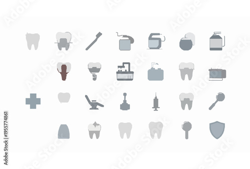 Dental care flat icons set healthcare teeth treatment stomatology medical symbols vector