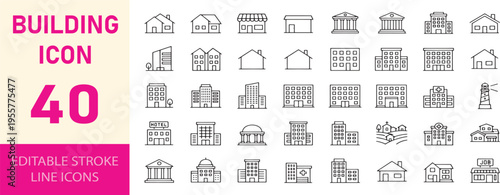 Large collection of forty building and real estate line art vector icons