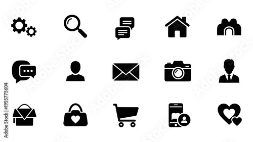 A thoughtfully curated collection of essential black vector icons designed for modern user interfaces, web applications, and mobile platforms, enhancing digital design projects