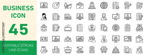 Human resources and professional communication linear vector icons set