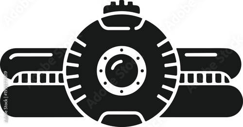 A black and white icon depicting a remotely operated vehicle or underwater drone design