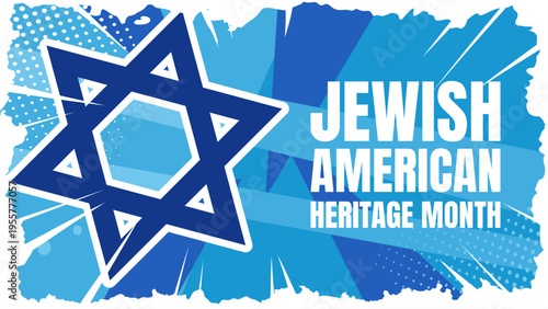 Jewish American Heritage Month banner, vector illustration with Star of David and comic style halftone background
