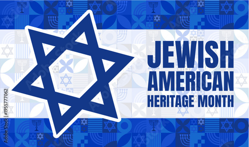 Jewish American Heritage Month banner, vector illustration with Star of David and geometric mosaic pattern