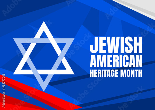 Jewish American Heritage Month banner, vector illustration with Star of David on abstract blue and red background