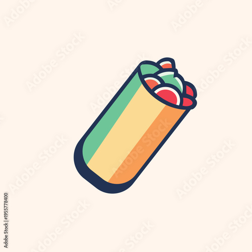 Colorful Burrito Wrap Vector Illustration, Flat Design Mexican Fast Food Icon for Branding