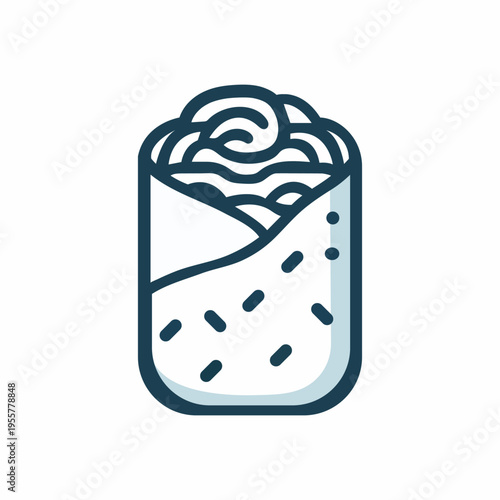 Mexican Burrito Wrap Vector Icon, Minimalist Outline Shawarma Fast Food Illustration
