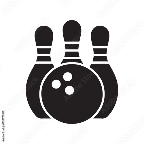 Minimalist bowling ball with three holes silhouette solid black vector icon for signage and app UI isolated on white