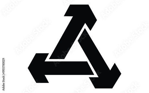 Abstract three dimensional arrow triangle shape isolated on white backround symbol