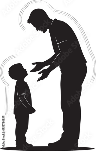 Father and son silhouettes interacting, with subtle radiating lines suggesting communication and connection, emphasizing mentorship and guidance.
