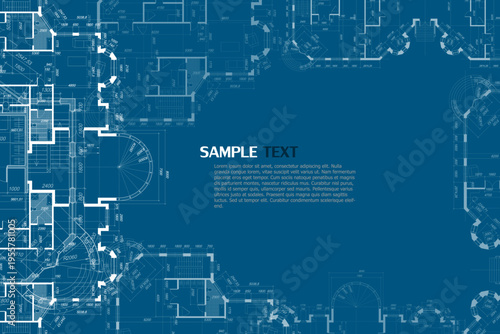 Architectural background. Building construct plan. Interior design sketch draw. Home floor architect pattern. Office reconstruction project. Abstract technology illustration. Vector blueprint.