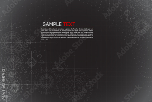 Abstract mechanic parts of car engine or watch. Gear blueprint technical background. Cogs and wheels in white color on black background. Blueprint of working clock. Tech drawing of gears connection