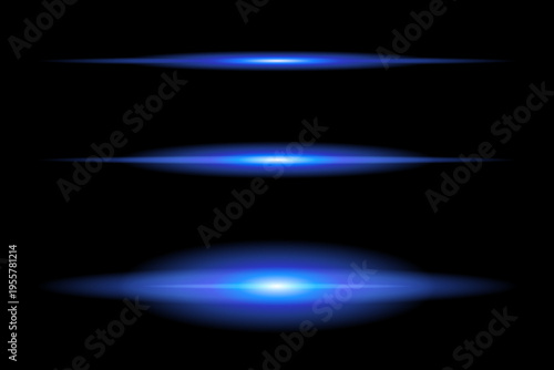 Blue light neon lines with flare effect. Abstract blue light flares and glowing energy streaks on black background. Futuristic lens flare effect, digital glow, sci-fi illumination