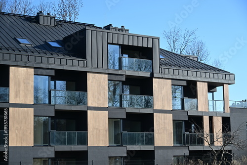 Canvas Print Modern row houses with clinker facades and sloped roofs residential architecture