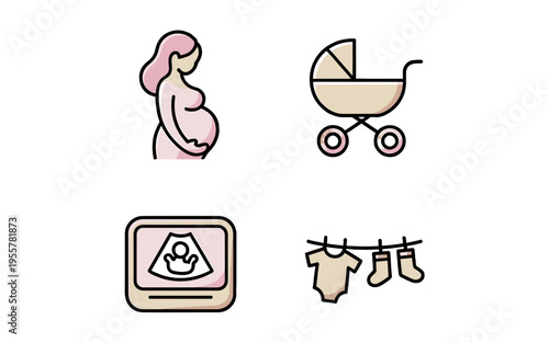 Cute illustrations capturing the joy of pregnancy and new parenthood.