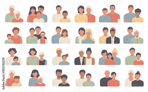 Diverse family portraits representing togetherness and love.